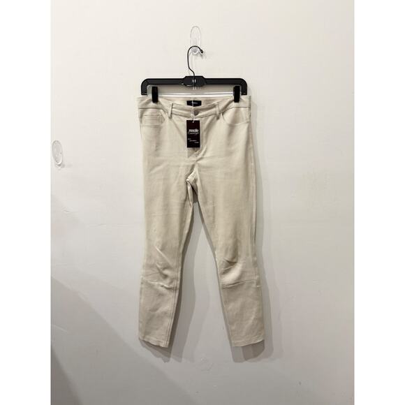 Theory Bristol Mid-Rise Stretch Leather 5 Pocket Skinny Pants Chalk Women's 6 - Picture 2 of 5